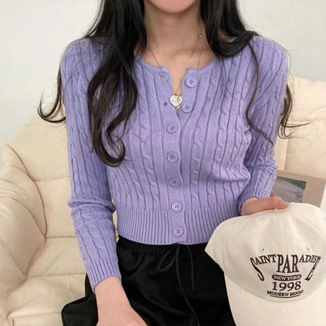 라라홀리 라운드넥 슬림핏 꽈배기 크롭 니트 가디건