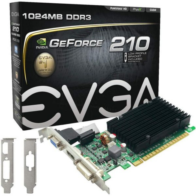 게이밍 그래픽카드 게임용 비디오 PC EVGA GeForce 210 패시브 1024 MB DDR3 PCI Express 2.0 DVI/HDMI/VGA 그래픽 카드 01G-P3-, 1GB Passive