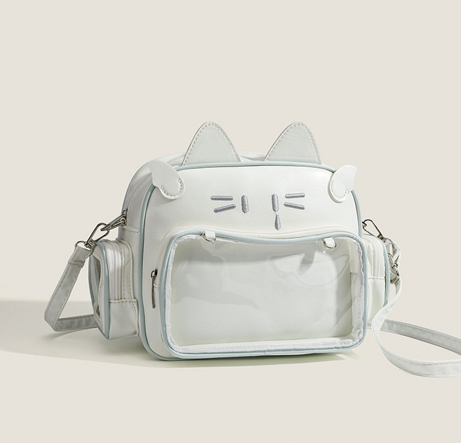 [당일출고] 고양이 가방 크로스백 숄더백 고양이얼굴 파우치 y2k Y2K 투명포켓, 1개, 화이트