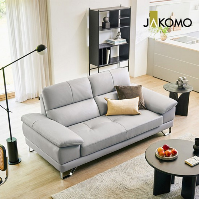 패시브 3인 천연면피 소가죽 소파, 그레이