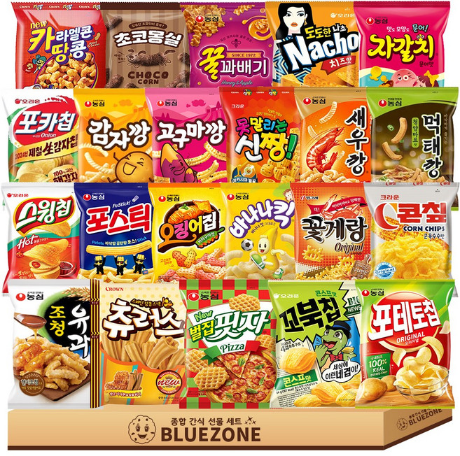 정량 인기스낵 새우깡1 감깡1 고깡1 자갈1 포스1 오집1 바나킥1 나초1 포카1 스윙1 꼬북1 꽃게1 콘칲1 신짱1 카땅1 꿀꽈1 조청1 먹태1 츄러스1 포테토1 벌집1 몽실1, 22개, 90g