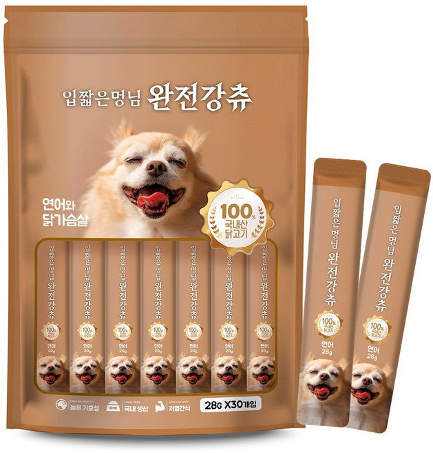 입짧은 멍님 완전강츄 대용량 사료 토핑용 노견용 짜먹는 강아지 간식 연어 28g x 60개