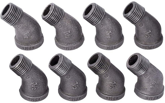 1.3cm(1/2인치) 스트리트 엘보 45도 피팅 PIPE DECOR 블랙 전성 철 표준 파이프 니플 및 일반 배관 적용 빈티지 DIY 가구에 적합 8팩, 8, 1/2 in. 45 Degree Street Elbow