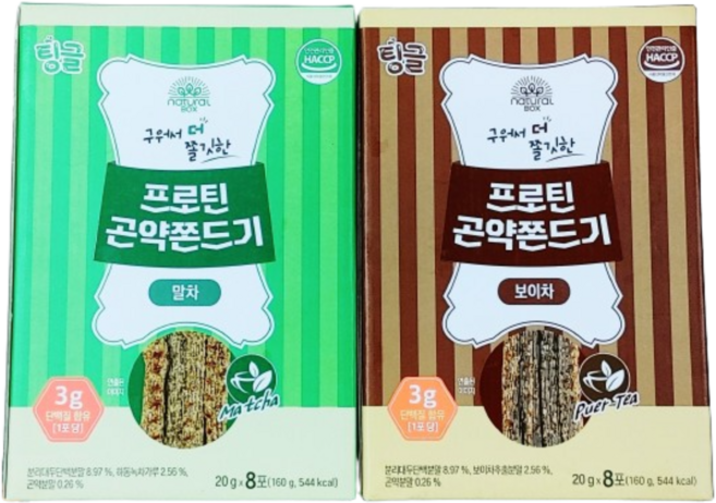 팅글 프로틴 곤약 쫀드기 (말차 8포 +보이차 8포), 160g, 1개