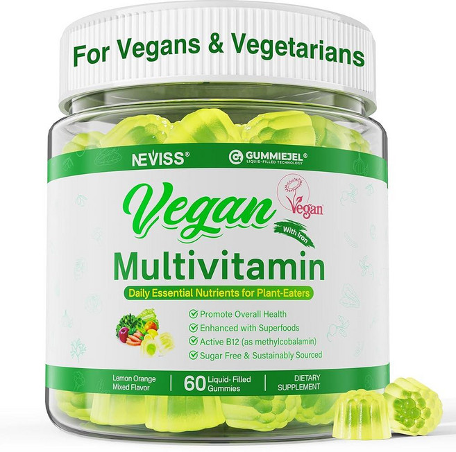 NEVISS 여성 및 남성용 비건 멀티비타민 메틸 B12 D3 K2 식물 기반 오메가 3(DHA+EPA) 철분 콜린 아연 자연 식품 데일리 비타민 젤리 비건 및, NEVISS 여성 및 남성용 비건 멀티비타민, 메틸 B