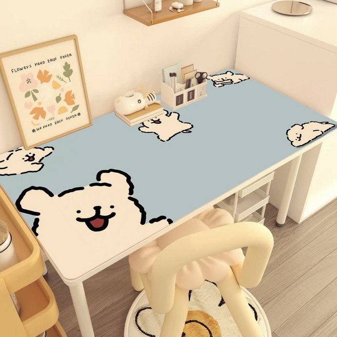 卡通線條小狗PVC桌墊 辦公書桌墊 臥室梳妝臺防水桌墊, 藍底修勾,40*60cm pvc一抹淨