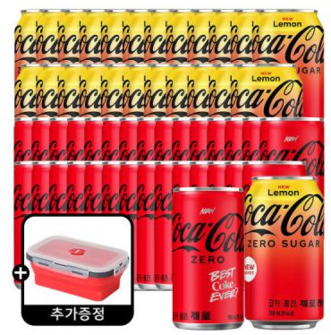 테온셀 코카콜라제로 190ml x 30캔 + 레몬 350ml 24캔 +(증정) 코카콜라 실리콘용기, 54개