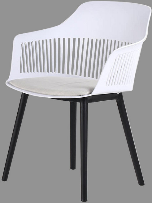 홈스퍼니처 코나 쿠션포함 팔걸이 플라스틱 의자 카페의자, 화이트, 1개