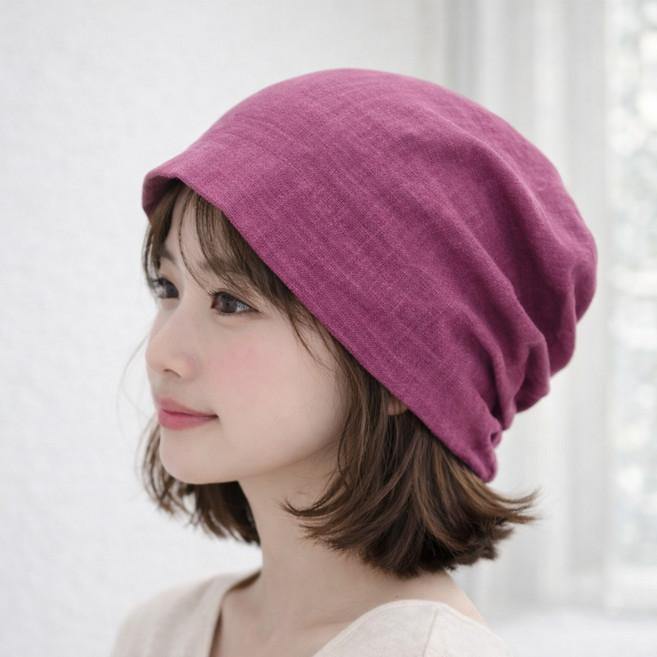 내추럴 린넨 여성 두건 비니 모자