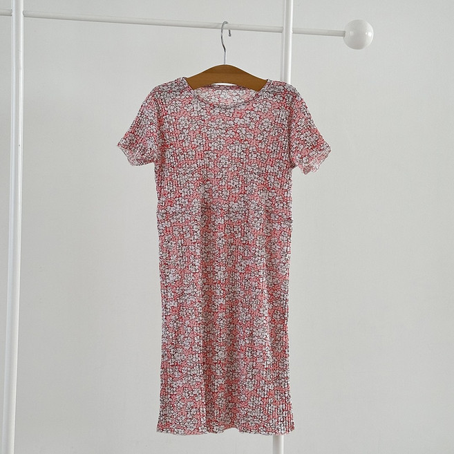 ECLL 꽃무늬 플리츠 여아 반팔 원피스 잠옷 여름 파자마