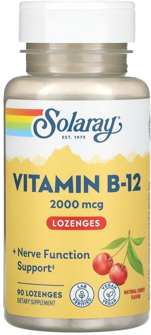 Solaray 비타민B12 천연 체리 향 무설탕 2000mcg 로렌지 90개, Solaray비타민B12천연체리향무설탕2000mcg로렌, 1개, 90정 - 쿠팡
