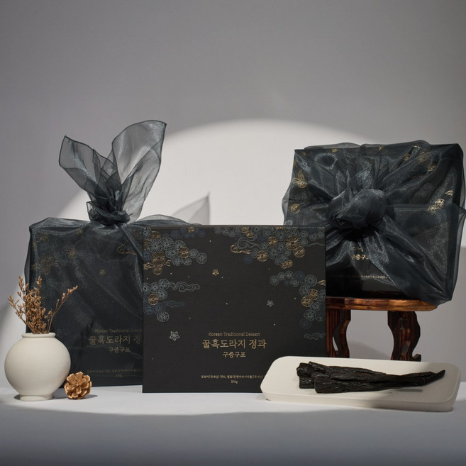 [보자기 포장] 구증구포 꿀흑도라지정과 선물세트 국내산 약도라지 추석선물 명절 상견례 답례품, 1세트