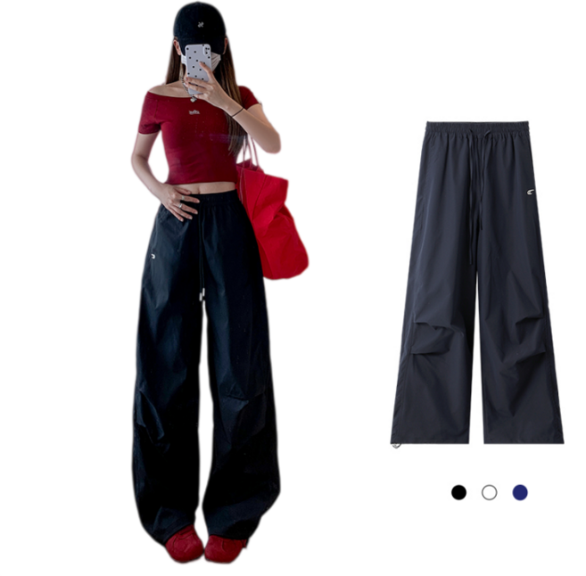 무니유유 자수 바스락 가고 시원한 방수 가벼운 투웨이 조거/와이드 밴딩 팬츠