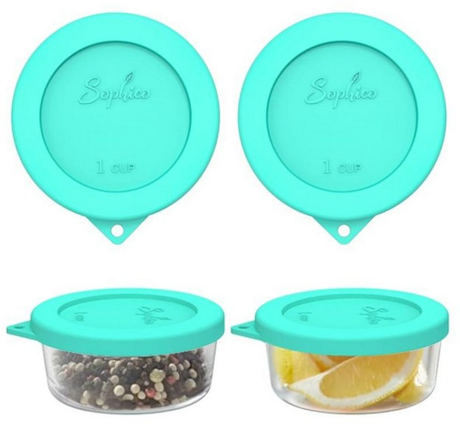 SOPHICO Sophico Anchor Hocking 및 Pyrex 7202-PC 유리 그릇용 1컵 원형 실리콘 보관 커버 뚜껑 교체용(용기 미포함) (네이비 블루 - 2팩), 민트 - 2팩