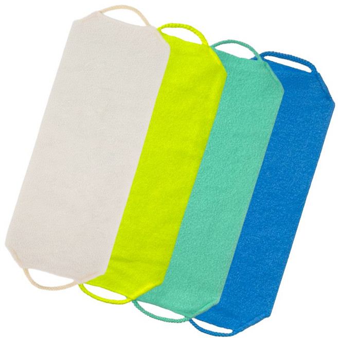 리앤리 대나무 친환경 등때밀이 롱 샤워타월, 4개, 1세트, 블루+라임+민트+화이트