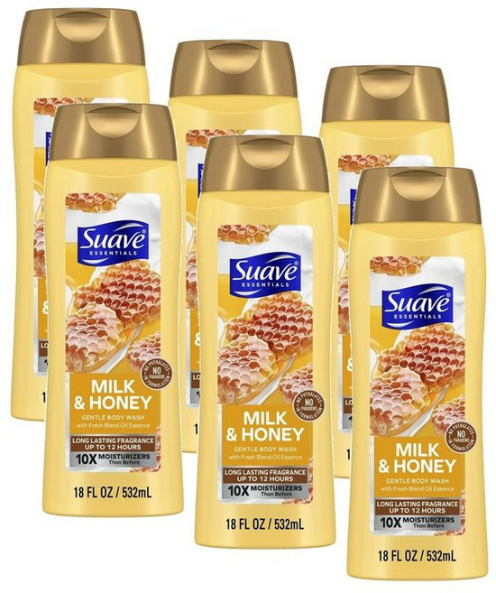 수아브 에센셜 젠틀 바디워시 밀크 & 허니 Suave Essentials Gentle Body Wash Milk & Honey, 6개, 532ml