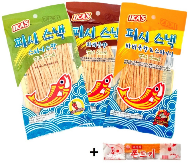 피시스낵 피쉬스낵 스파이스맛5개 스파이스앤바베큐맛5개 바베큐맛5개 추억쫀드기1개, 1개, 15g