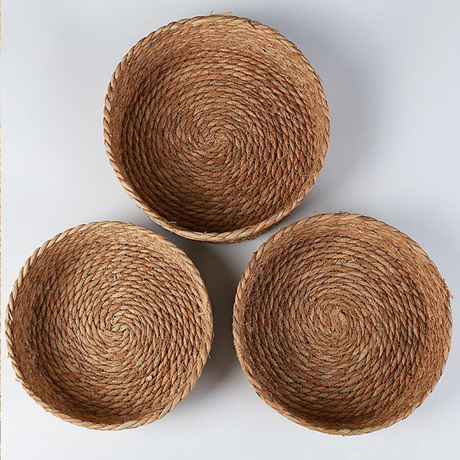 민들레풀 원형 수납바구니 가정용/데스크탑 정리 대중소 3종 세트 자연색, 1세트, 내추럴