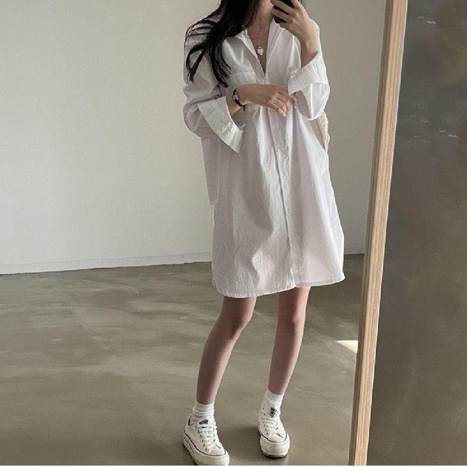 마리하우스 심플 박스 셔츠 원피스 롱 남방 셔츠