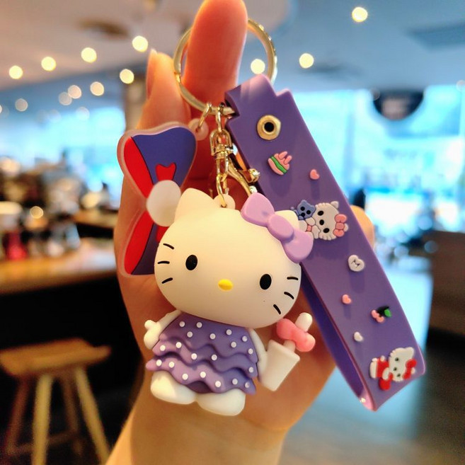 1+1 헬로키티 한복 키홀더 가방 자동차키 커플 패션 악세사리 산리오 키티 키링, 레드 앞치마 키티x2