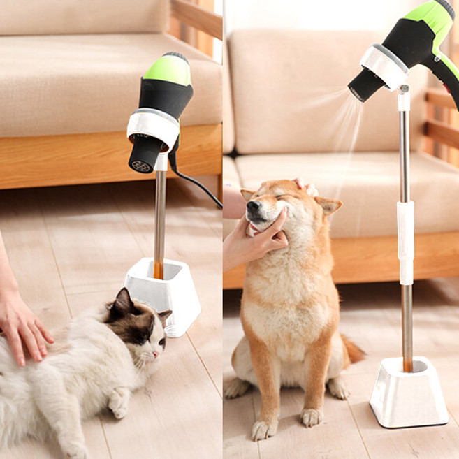 180도 회전 양손이 편한 펫 드라이기 거치대 높이 조절 펫 드라이 스탠드 강아지 고양이, 화이트 대형, 1개