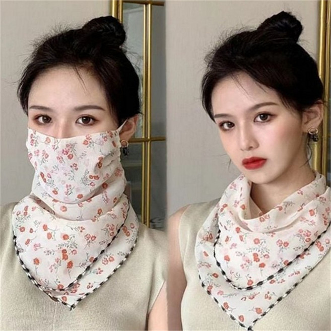 여름 넥 워머 시원한 아웃도어 자외선 여성 목 토시 차단 야외 가리개 마스크 얼굴 시폰 쉬폰, 베이지