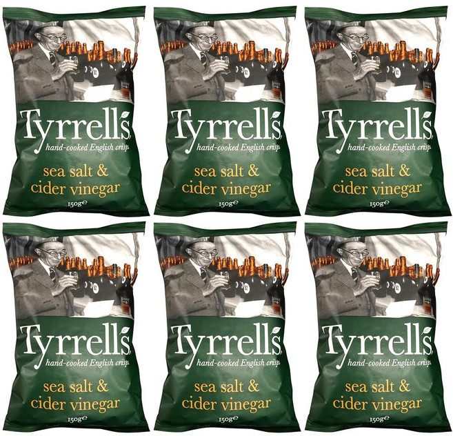 영국 티렐스 Tyrrells Sea Salt & Cider Vinegar 씨솔트 & 사이다 식초 크리스프 감자칩, 150g, 6개