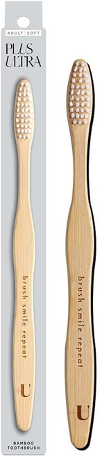 플러스 울트라 대나무 칫솔 - BPA 프리 소프트 브리스틀 치과 의사가 승인한 올 내추럴 브러시와 브러시 스마일이 손잡이에 반복적으로 에칭됩니다, Brush Smile Repeat, 1, 1 - 쿠팡