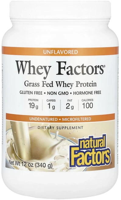 새해 건강을 선물하세요 Natural Factors Whey Factors 목초 사육 유청 단백질 무맛 340g(12oz) 특별관리진행, 1개, 340g - 쿠팡