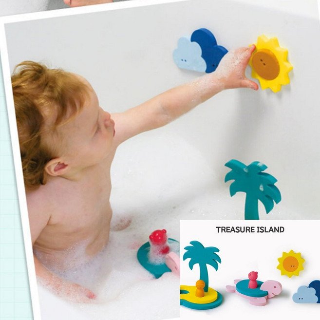 템팜 욕조에 붙는 목욕놀이 입체조립블록 트레저아일랜드 욕실블록 물놀이 장난감 흡착블록 안전한 입체블록, 1개