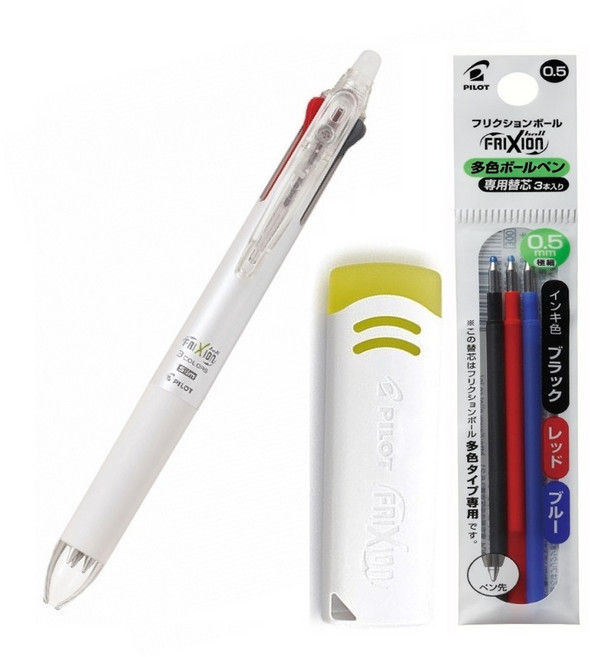 프릭션 슬림 3색 볼펜 0.5mm, 펄화이트+지우개+리필 3개입 혼합 세트, 1개