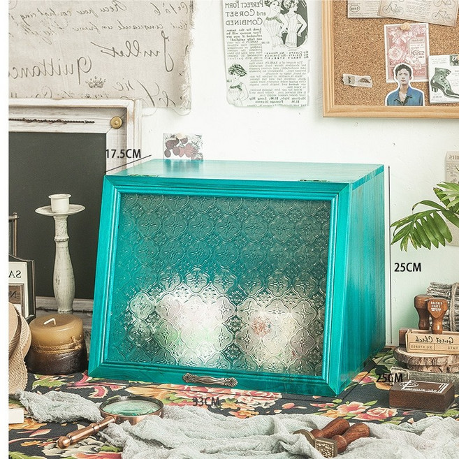 일공이오마켓 원목진열장 거실장식장 원목미니진열장 화분진열대 피규어진열장 원목3단진열장, 메디터레니언블루-베고니아유리