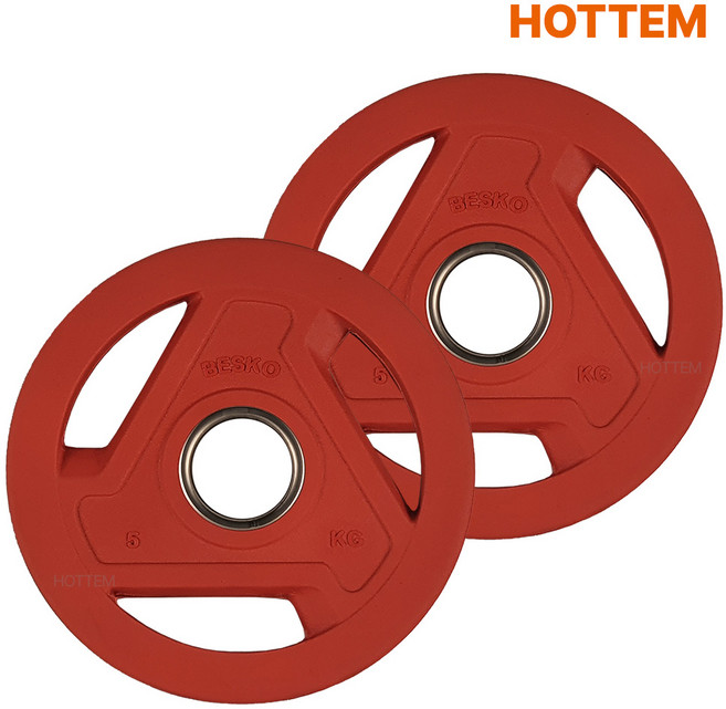 핫템 3홀 컬러 중량원판 역기 바벨 중량 원판 세트, 혼합색상, 2개, 5kg