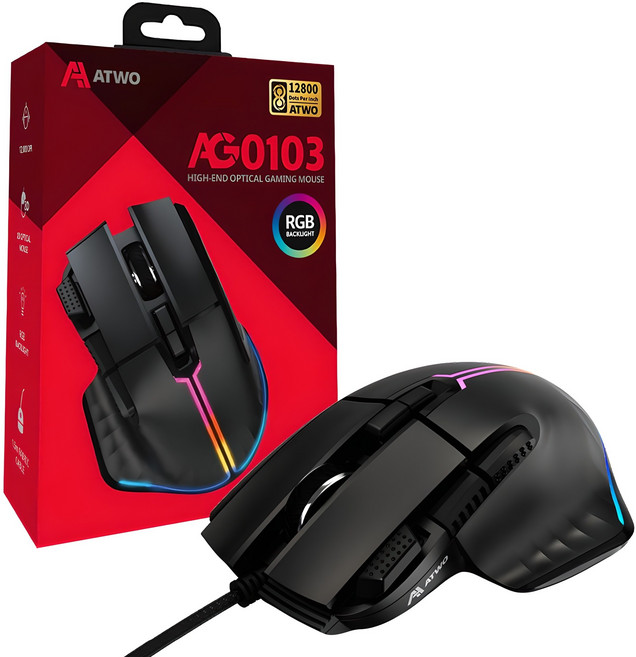 에이투 고감도 LED 유선 USB 게이밍 마우스, AG0103, 블랙