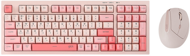 지클릭커 오피스프로 사일런스 무소음 무선 블루투스 98키 키보드 버티컬 마우스 세트, 핑크, WMK600 98키, 일반형
