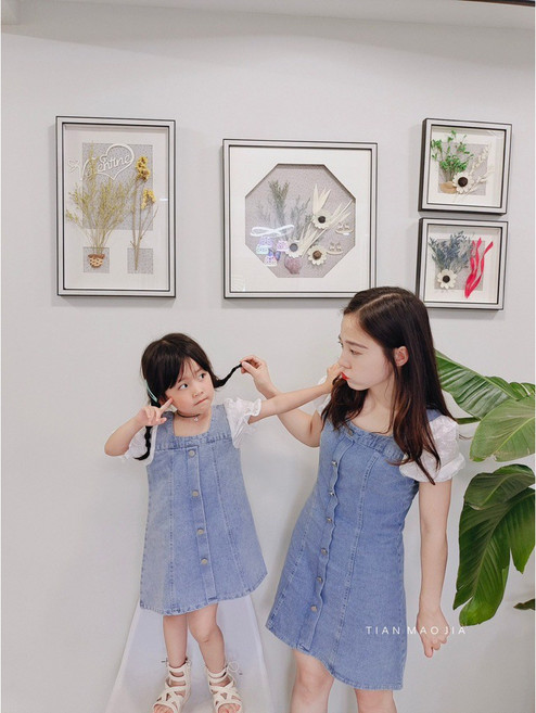 啾蒂家 牛仔親子洋裝 - 母女裝 姊妹裝 牛仔連身裙, 小孩款120碼(建議115公分內)