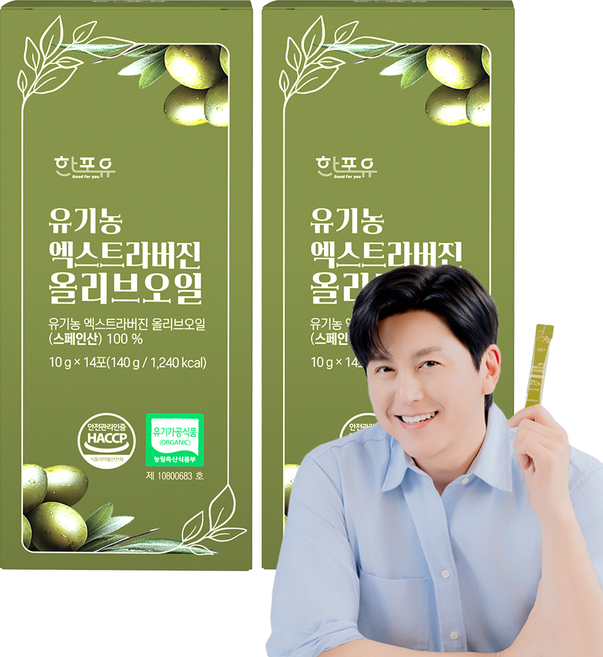 한포유 유기농 엑스트라버진 올리브오일 스틱 피쿠알 스페인 냉압착 올리브유, 2박스, 140g