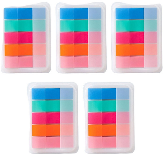 5컬러 라벨 스티커 인덱스 메모 접착메모지 팝업 디스펜서, 5개, 클린블루핑크