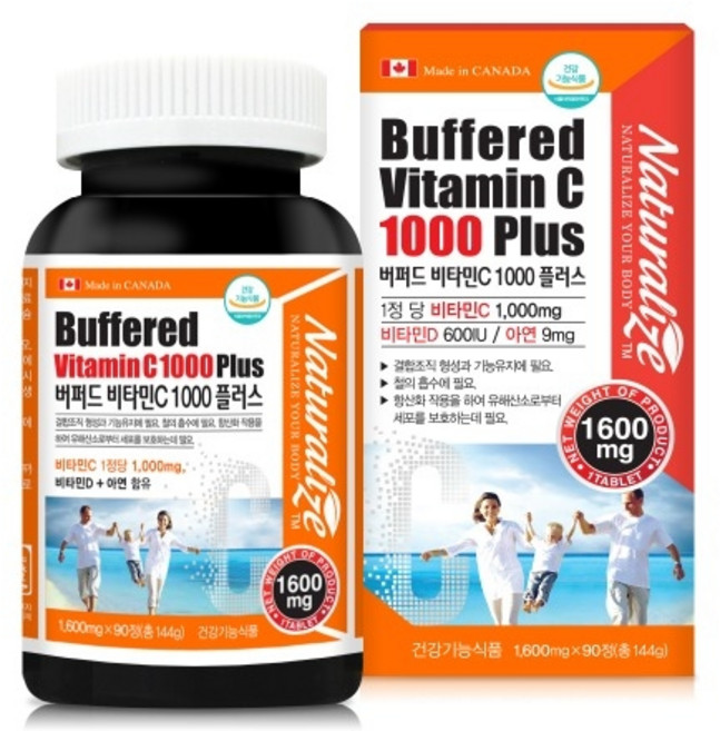 [네추럴라이즈] 버퍼드 비타민C 1000 플러스 비타민D 아연, 90정, 6개