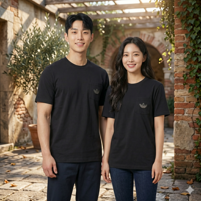아디다스 오리지널 포켓 반팔티 남녀공용 불꽃 그래픽 티셔츠