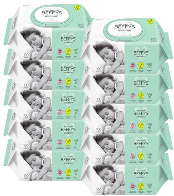 깨끗한나라베피스 젠틀 소프트 캡 물티슈 100매 10개 살균 소독 무형광, 422g
