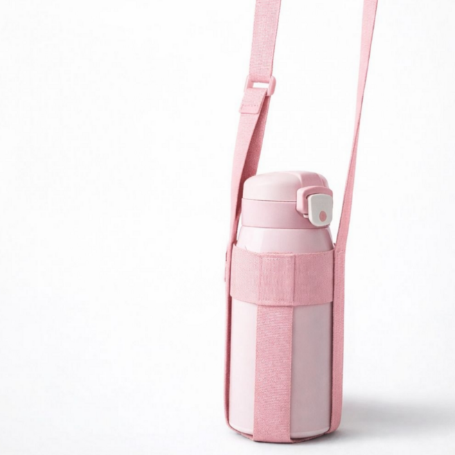 마이포레스트 물병 가방 텀블러 가방 물병 스트랩 길이조절 휴대용 파우치, 1개, 핑크