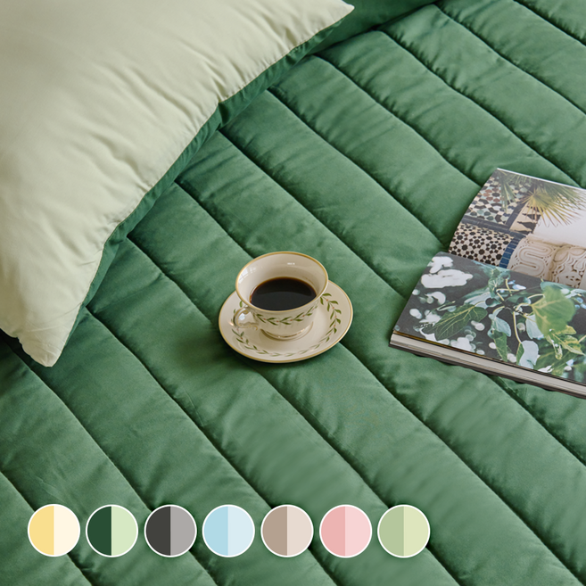 디오프 누빔 침대패드 고정밴드형, 딥그린멜론