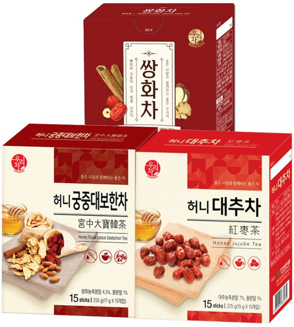[성실한오피스] 송원 쌍화차 15T + 허니 대추차 15T +허니 궁중대보한차 15T 따뜻한 겨울 건강차 3종, 1세트, 1개
