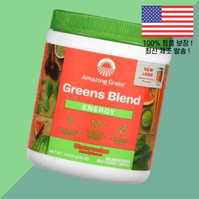 어메이징 그래스 그린 블렌드 에너지 수박 워터멜론 7.4온스 210g Amazing Grass Greens Blend Energy Watermelon 7.4oz, 1