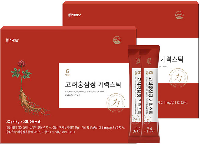 [1+1] 가희담 6년근 고려홍삼정 기력스틱 10g x 30포 홍삼스틱, 2박스, 30회분