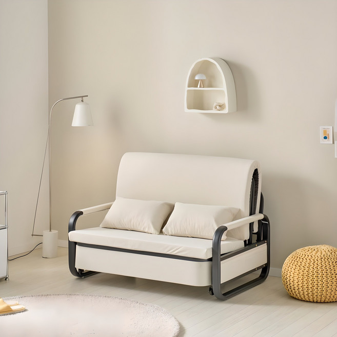 서광퍼니처 오뜨 아쿠아텍스 접이식 1인용 소파베드, 크림베이지(소파베드) + 랜덤발송(쿠션)