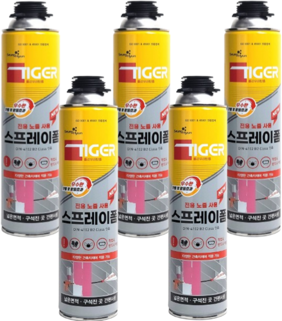 타이거 스프레이폼 분사형 뿜칠 방음 단열폼 폴리우레탄 840ml, 5개