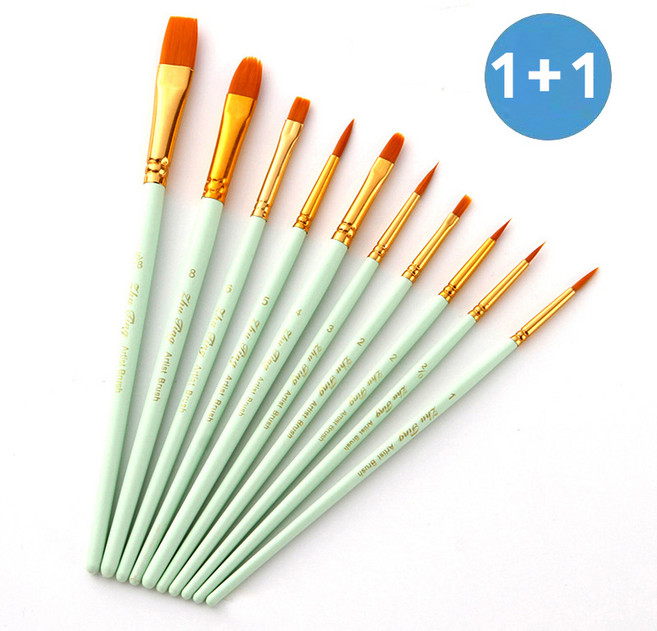 [1+1] 2셋트 HB문화사 10종 아크릴 그림 오일 수채화 브러쉬 세트, (1+1)민트(MINT)10종