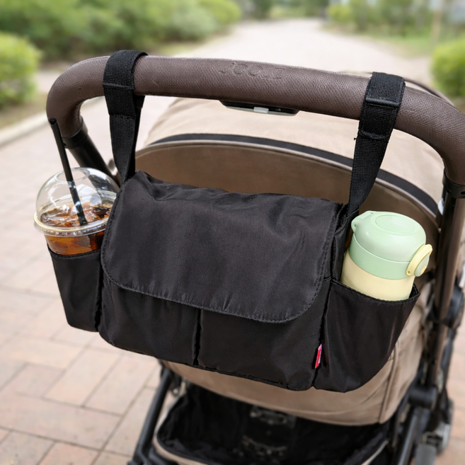 바이해랑 맘편한 유모차 가방 컵홀더 보조 수납백, 1개, 블랙